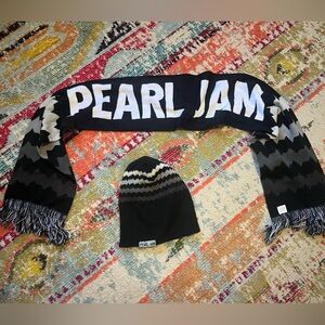 Pearl Jam Black and Gray Scarf and Beanie Set